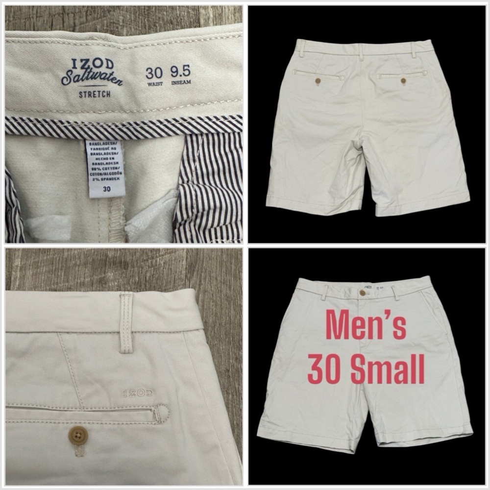 Men's IZOD Golf 30 Small Chino Khakis Shorts Cream Stretch Twill inseam 9.5